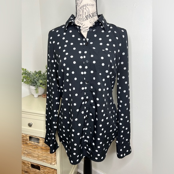 Merona Tops - Merona Long Sleeve Black with White Polka Dots Button Down Top